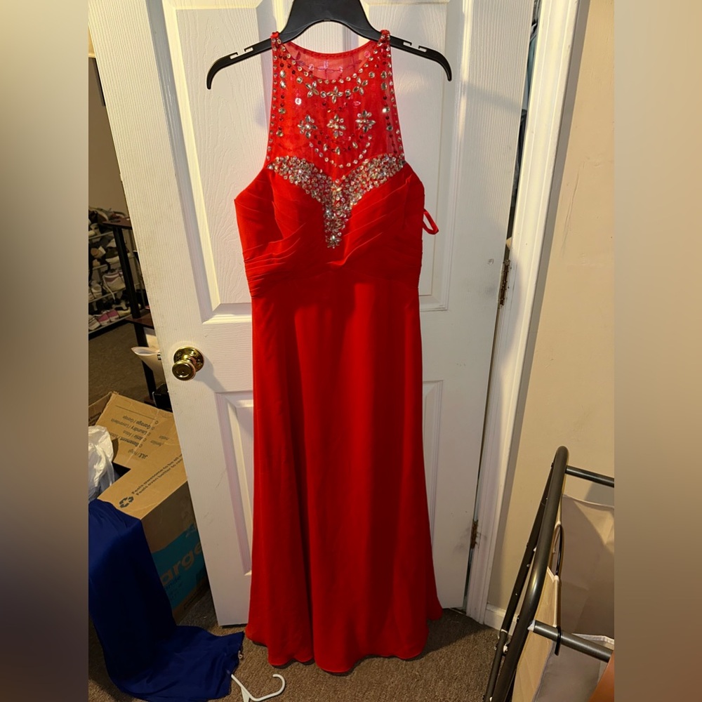 Red sequin prom dress